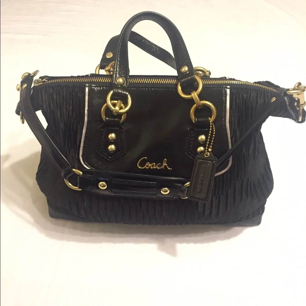 Y2K COACH Ashley Gathered Sateen Satchel Black Handbag Purse Shoulder Bag - Picture 1 of 8